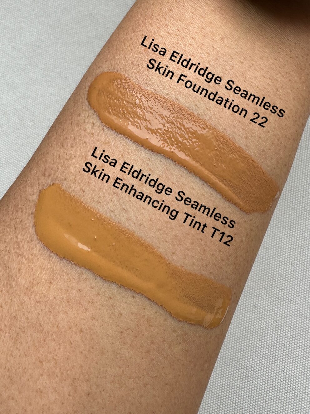 by brie moore
lisa eldridge enhancing skin tint T12,
lisa eldridge skin tint brown skin
seamless skin foundation 22
comparison swatches