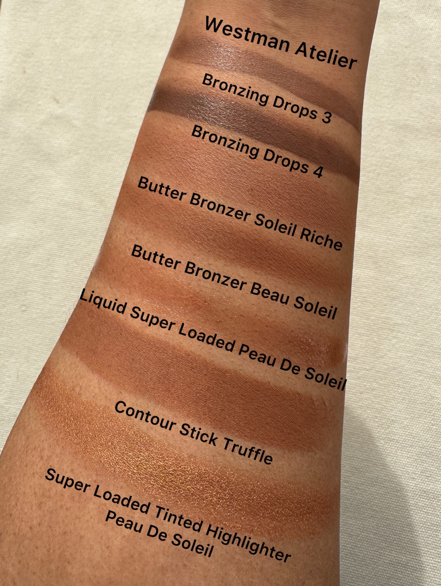 Westman Atelier Sun Tone Bronzing Drops
Soleil Parfait 3,
Soleil parfait 4,
westman atelier swatches,
westman atelier beauty butter, powder bronzers,
westman atelier liquid super loaded peau de soleil,
westman atelier contour stick truffle,
westman atelier super loaded tinted highlight